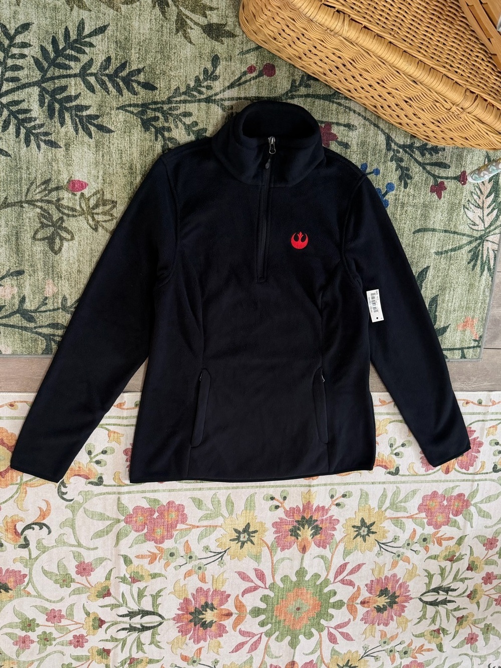 New Star Wars Women's Black Fleece Quarter Zip Pullover Jacket Red Rebel SM - Picture 5 of 12